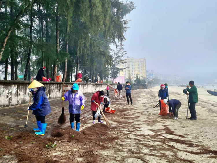 dọn rác ở đảo cô tô